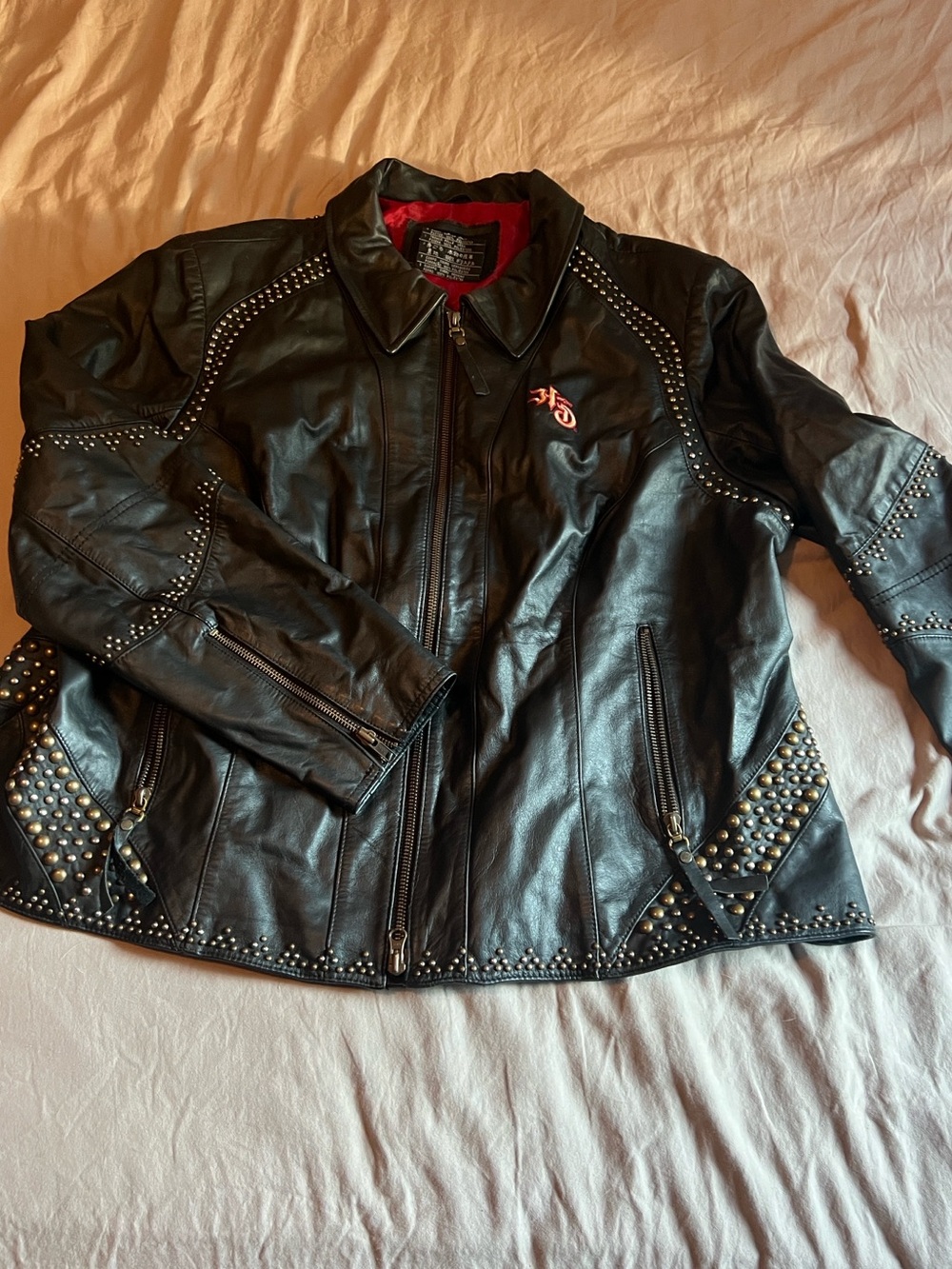 Harley-Davidson Black Leather Studded Jacket with Red Lining